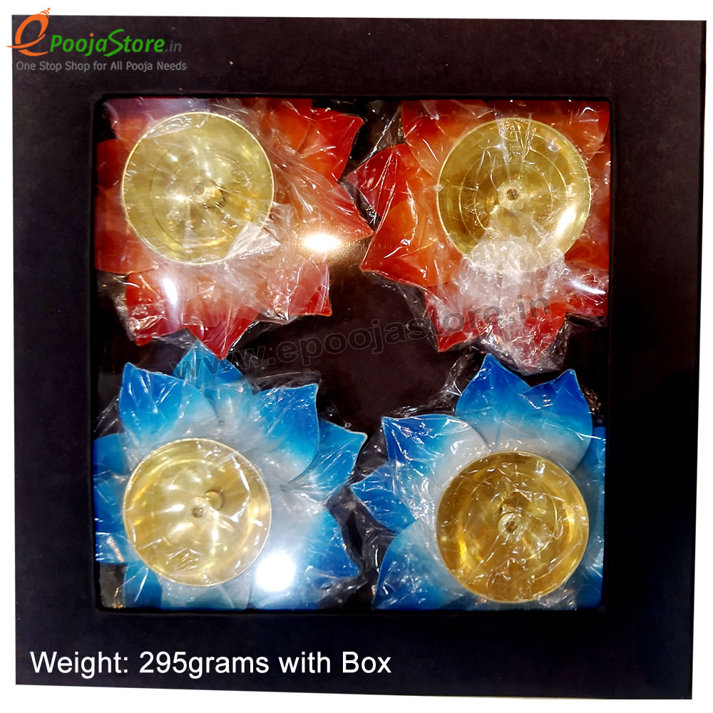 Brass Lotus Diya Set of 4 With Display Box Packing (Mixed Colours Available)